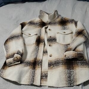 Joie Cream and Brown Checkered Coat